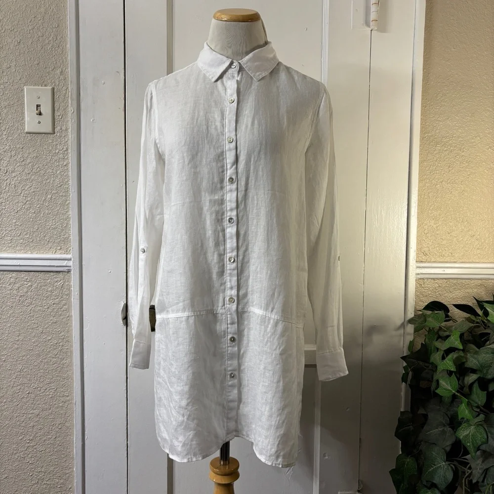 TAHARI 100% Linen White Button Down Shirt - Picture 11 of 14